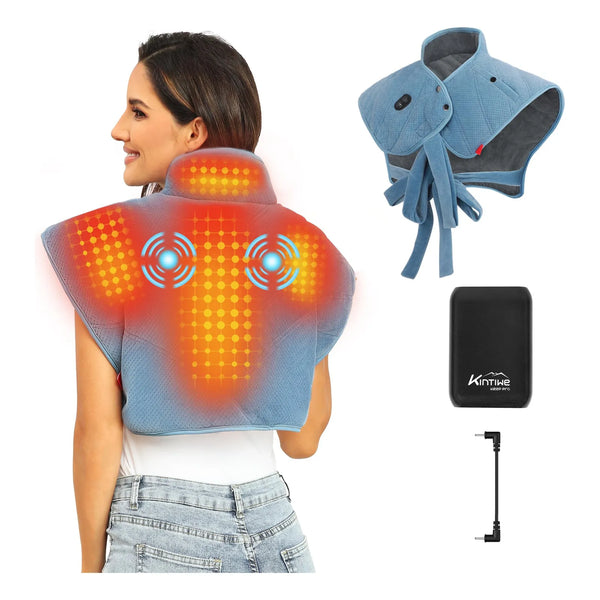 Almohadilla Termica Portatil Con Masajeador 3 Modos Calor 4 Zonas Bateria Larga Duracion
