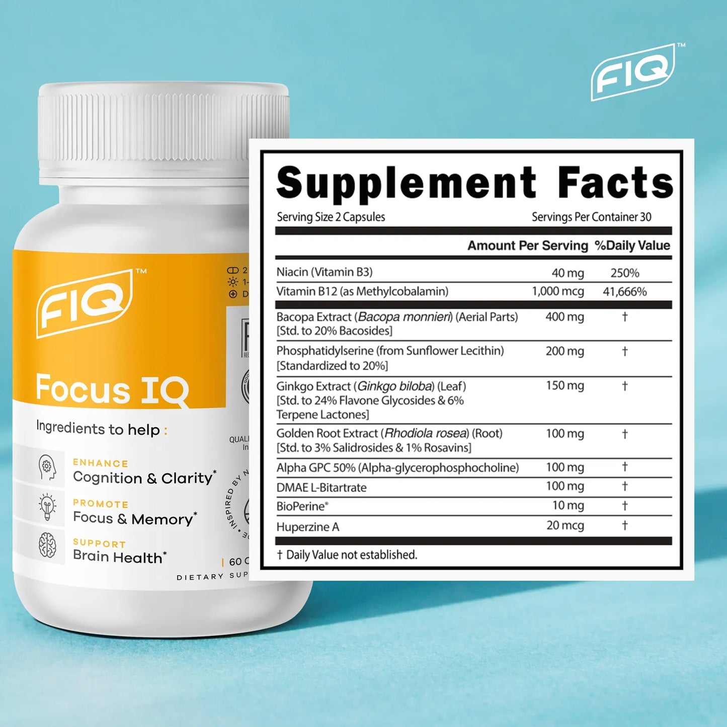 Focus IQ Suplemento Cerebral Memoria Concentración 60 Cápsulas Envío Gratis