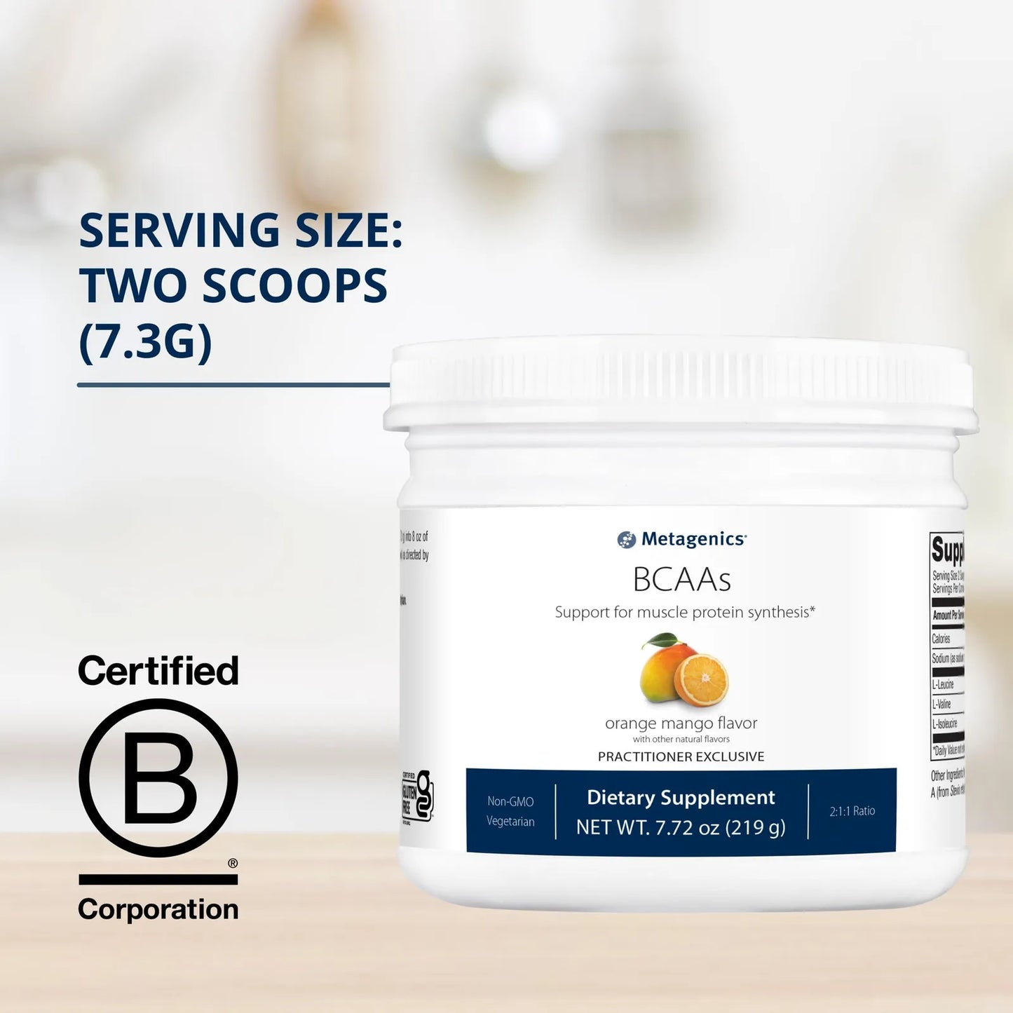 BCAAs Polvo Sabor Naranja Mango 219g 30 Porciones Sin OMG Sin Gluten