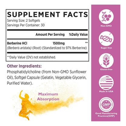 Berberina Liposomal 1500 Mg Alta Biodisponibilidad Cápsulas Para Salud Cardiovascular