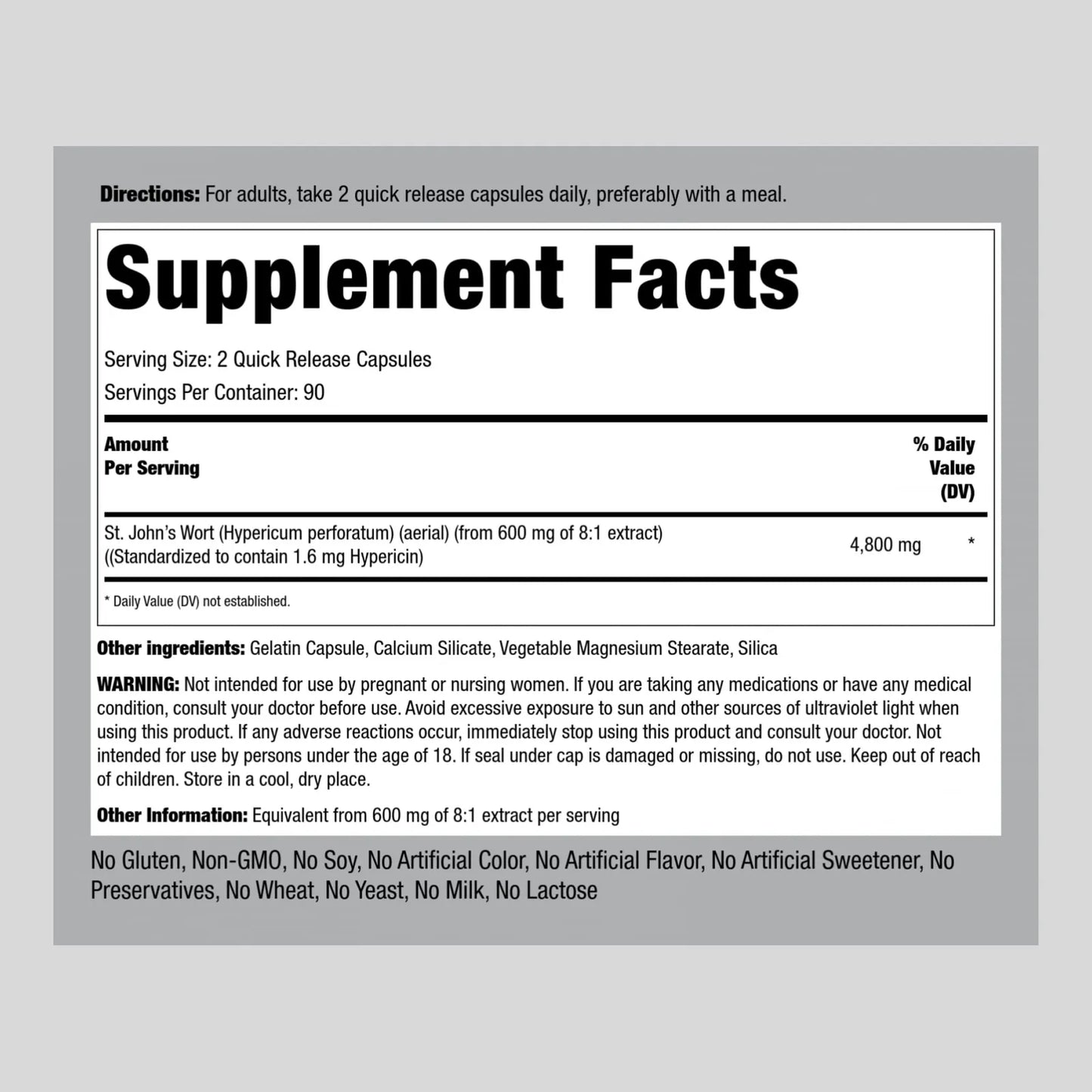 Cápsulas De Hierba De San Juan 4800 Mg 180 Unidades Extracto Estandarizado