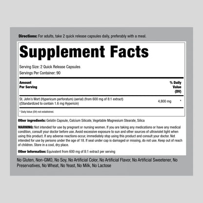 Cápsulas De Hierba De San Juan 4800 Mg 180 Unidades Extracto Estandarizado
