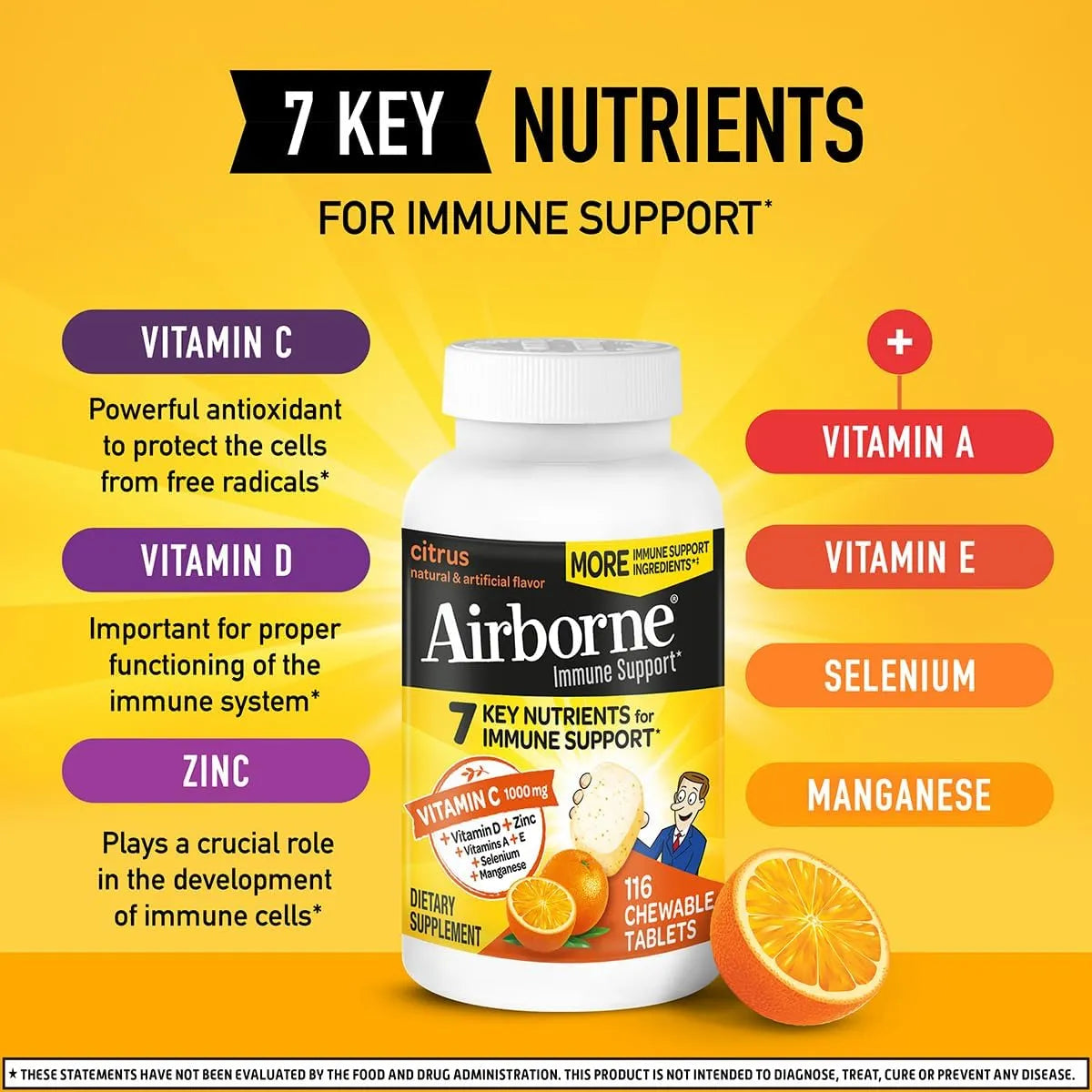 Tabletas Masticables Apoyo Inmunologico 1000 Mg Vitamina C Zinc Sabor Citrico