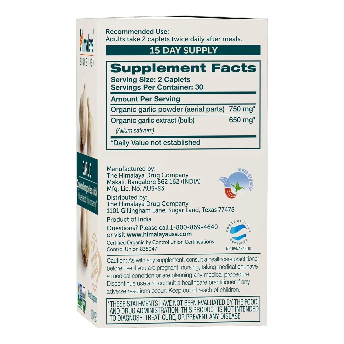 Ajo Organico Himalaya 1400 Mg 60 Capsulas Soporte Cardiaco Y Colesterol