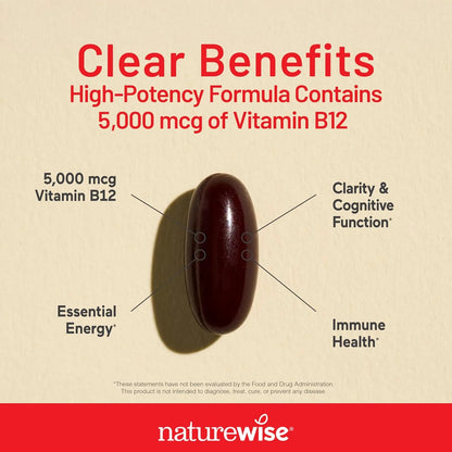 Vitamina B12 5000 Mcg Extra Potente Energia Y Claridad Mental Naturewise