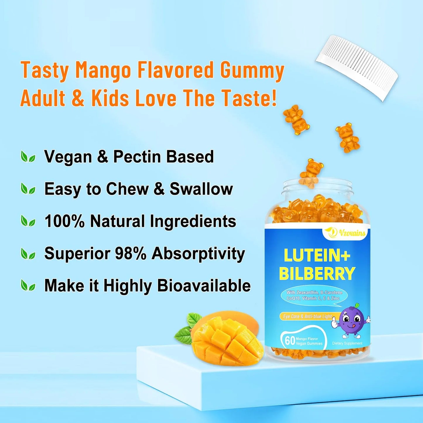 Gomitas De Luteína Y Zeaxantina 20 Mg Con Arándano Y Astaxantina Suplemento Ocular