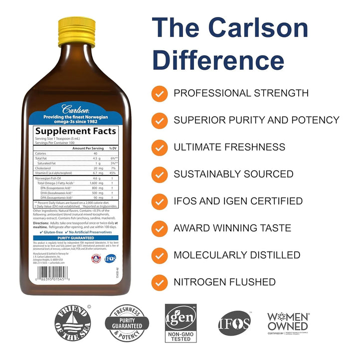 Aceite De Pescado Carlson Líquido Sabor Naranja 500 Ml - Imagen 2