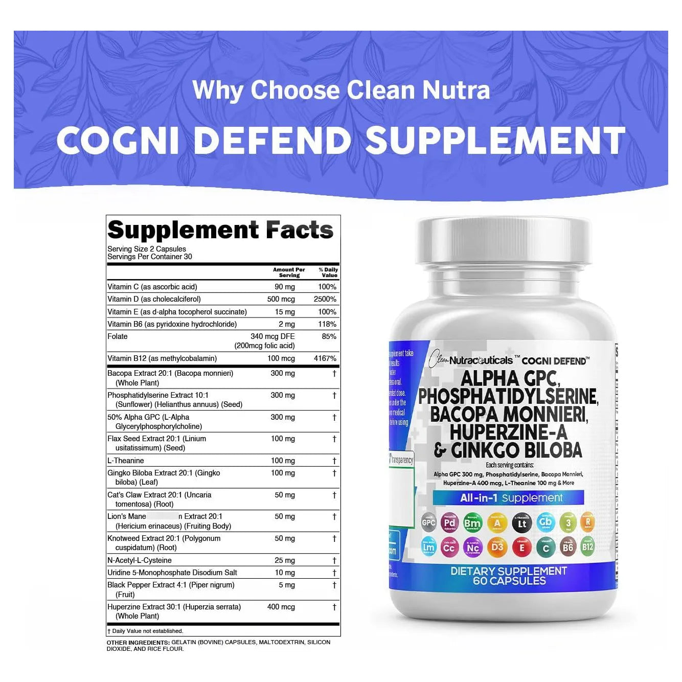 Suplemento Alpha Gpc Fosfatidilserina Bacopa Ginkgo Biloba Potencia Tu Memoria Y Concentracion