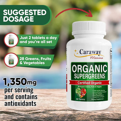 Complejo Orgánico Superalimentos Vitaminas Verdes 1350 Mg 60 Tabletas