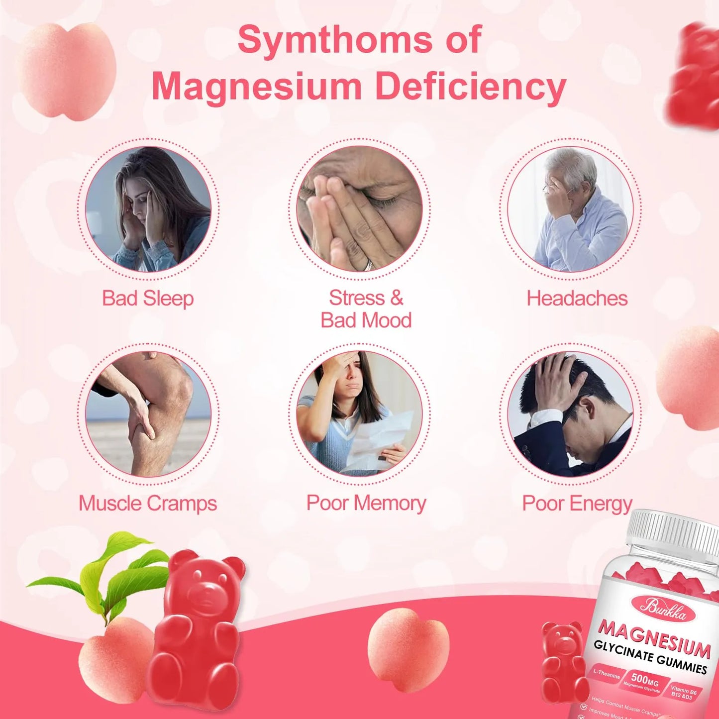 Gomitas De Glicinato De Magnesio 500 Mg Sin Azúcar Con Potasio Y Vitaminas