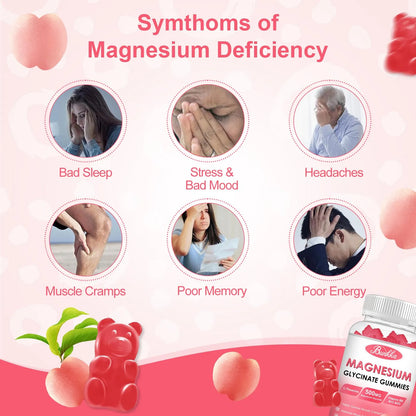 Gomitas De Glicinato De Magnesio 500 Mg Sin Azúcar Con Potasio Y Vitaminas