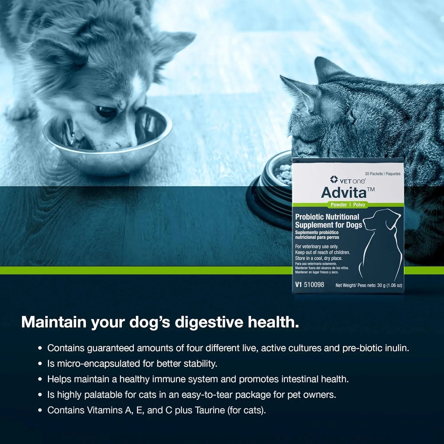 Probiótico Nutricional Para Perros VetOne Advita 30 Paquetes De 1.13 Gramo