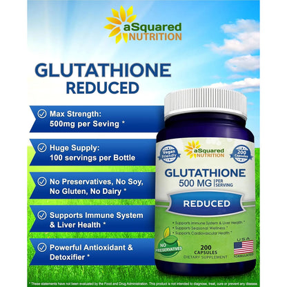 Glutatión 500 Mg Antioxidante Salud Hígado Piel 200 Cápsulas Vegano