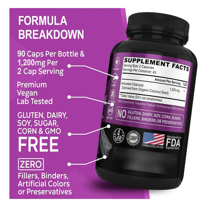 Capsulas De Carbon Activado 1200 Mg Alivio Gases E Hinchazon Digestiva
