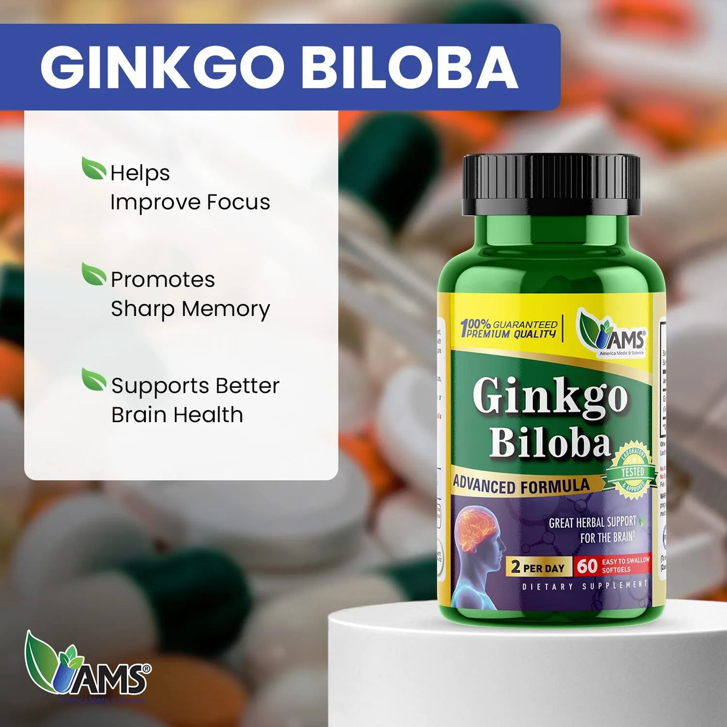 Ginkgo Biloba 60mg 60 Cápsulas Blandas Suplemento Para Memoria Y Concentración
