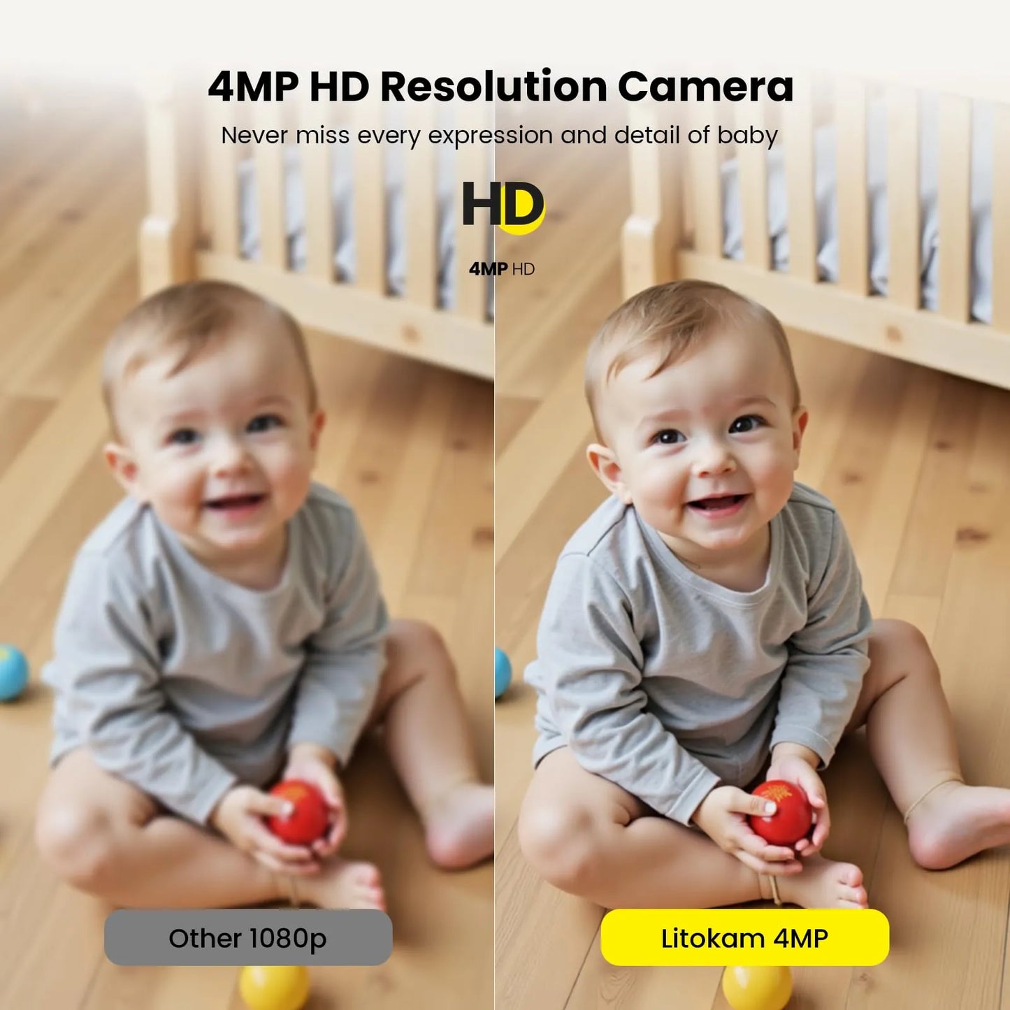 Cámara De Seguridad 2K 4MP Monitor Bebé WiFi Visión Nocturna Y Audio