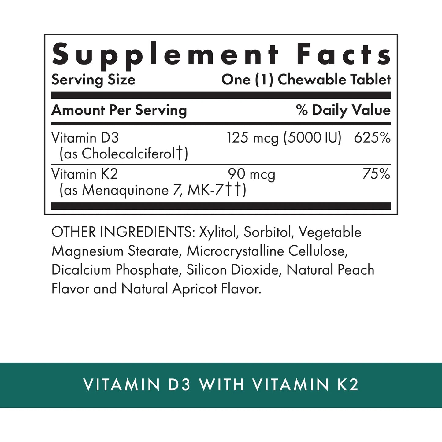Vitamina D3 Con K2 Sabor Albaricoque 90 Comprimidos Masticables Apoyo Esquelético E Inmunológico