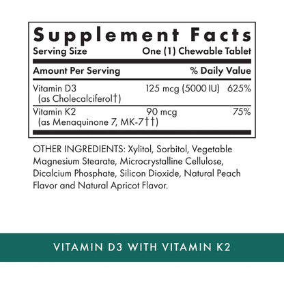 Vitamina D3 Con K2 Sabor Albaricoque 90 Comprimidos Masticables Apoyo Esquelético E Inmunológico