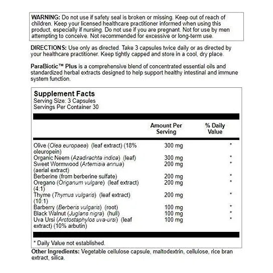 ParaBiotic Plus Cápsulas Neem Ajenjo Nogal Negro Para Microbioma Intestinal 90 Unidades
