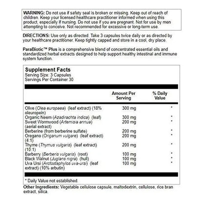 ParaBiotic Plus Cápsulas Neem Ajenjo Nogal Negro Para Microbioma Intestinal 90 Unidades