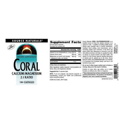 Source Naturals Calcio Magnesio Coral 2 1 180 Capsulas Veg Suplemento Huesos Musculos