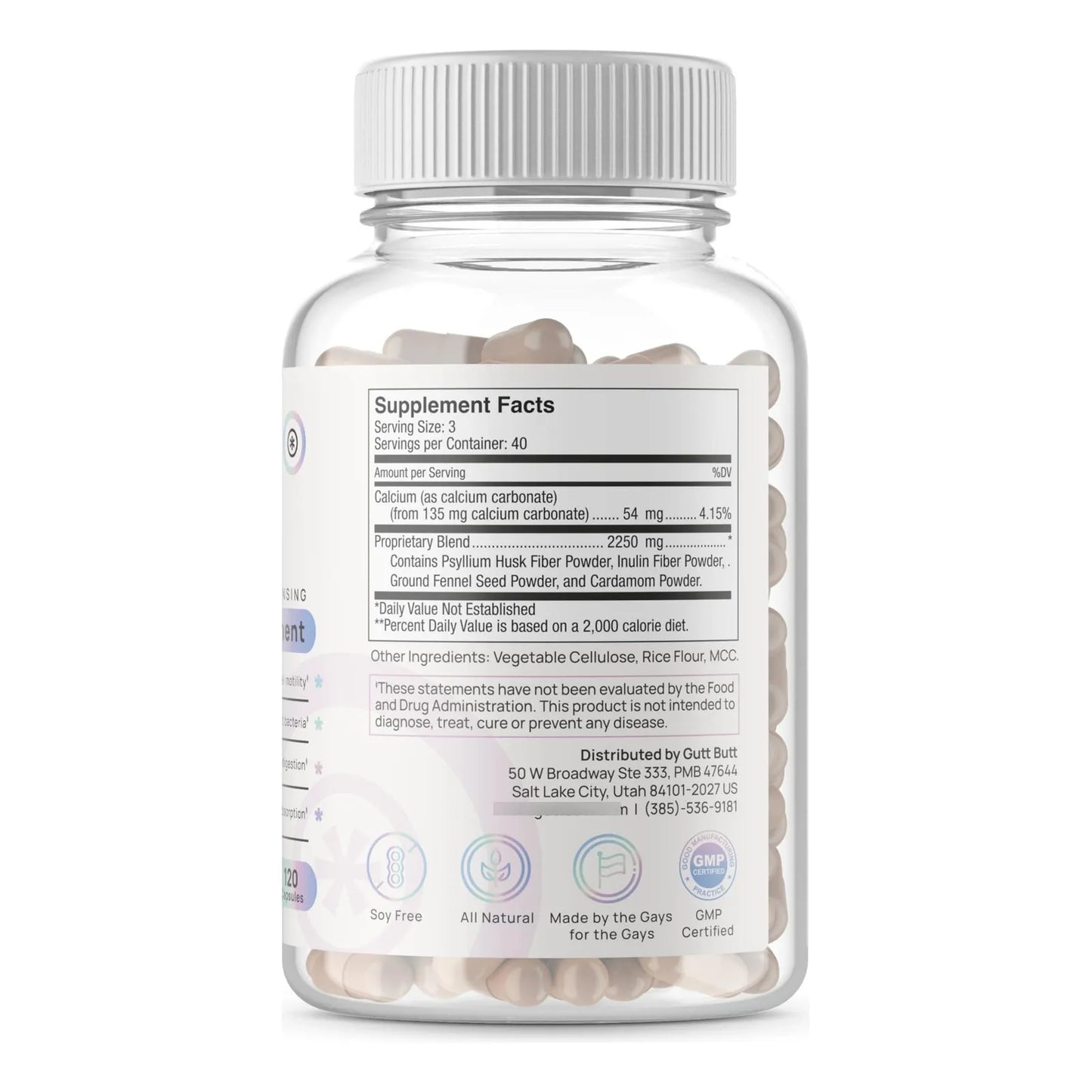 Suplemento De Fibra Vegana Con Psyllium Cardamomo Y Hinojo 120 Cápsulas