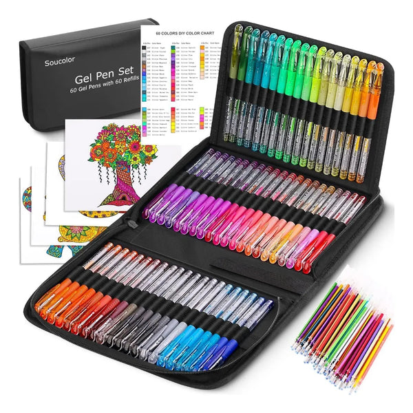 Boligrafos De Gel Con Purpurina Profesional 120 Und Soucolor Estuche Viaje