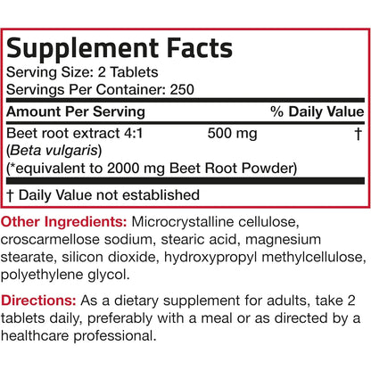 Raíz De Remolacha Extra Fuerte 2000 Mg Bronson 500 Tabletas Veganas