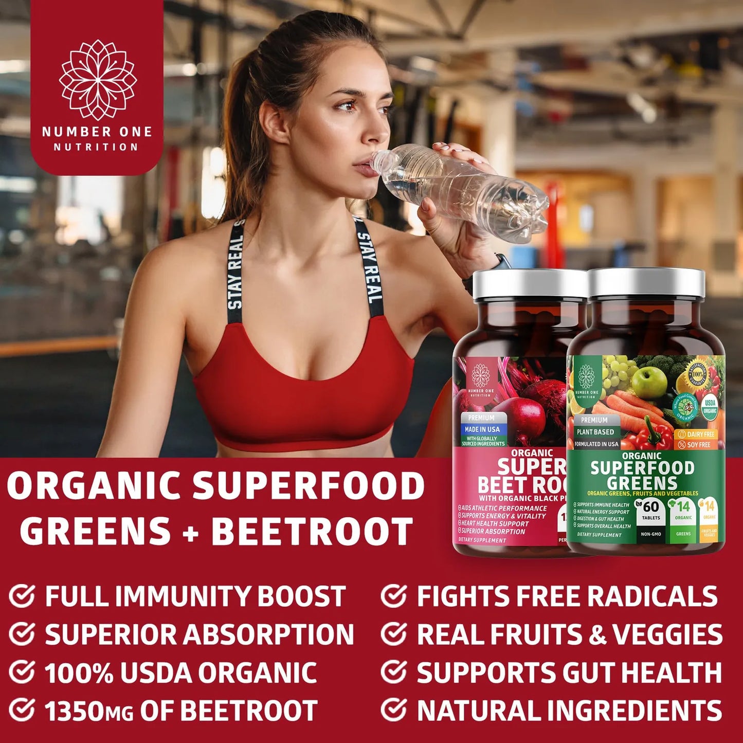 N1N Premium Organic Superfood Greens And Beet Root Tablets 120 Tabletas Para Inmunidad Y Energía