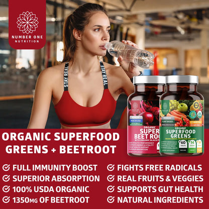 N1N Premium Organic Superfood Greens And Beet Root Tablets 120 Tabletas Para Inmunidad Y Energía