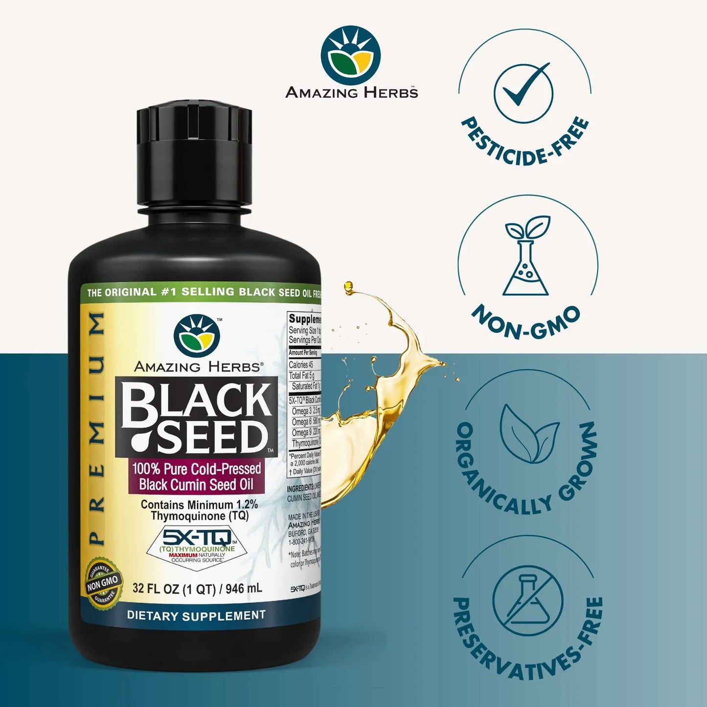 Aceite De Semilla Negra Prensado En Frío 946 Ml Apoyo Digestivo E Inmunológico