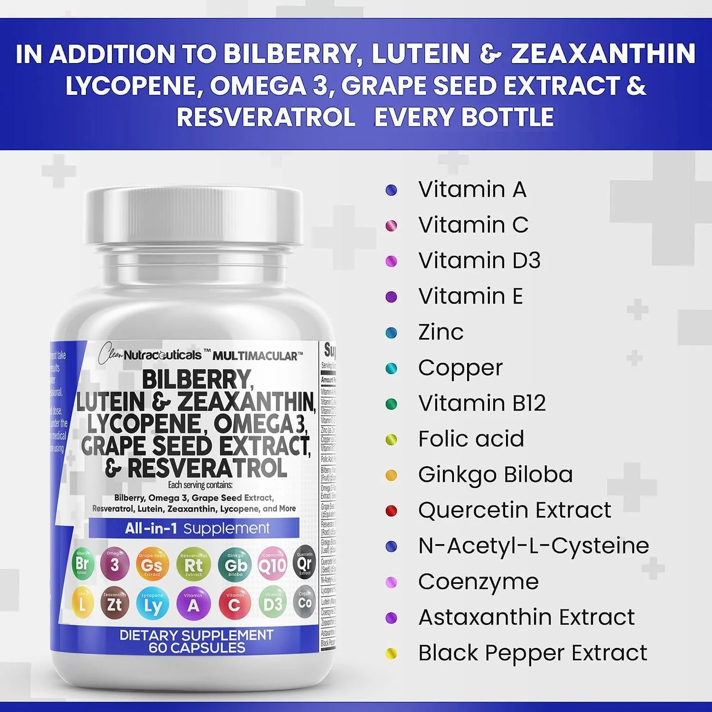 Vitaminas Para Salud Ocular Con Arándano Luteína Zeaxantina 40 Mg Licopeno Resveratrol Omega 3