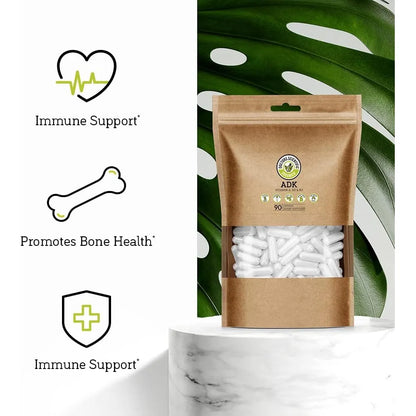 Vitamina ADK 90 Cápsulas Salud Ósea Cardíaca Absorción Calcio Vegano