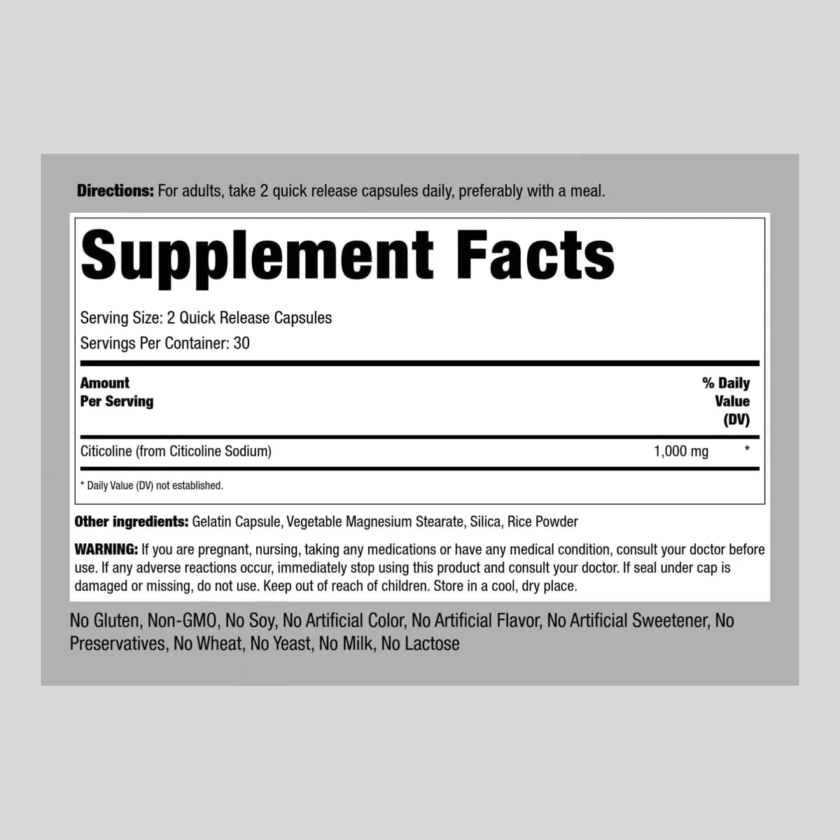 Citicolina 1000mg Cápsulas Liberación Rápida Suplemento Cognitivo Natural