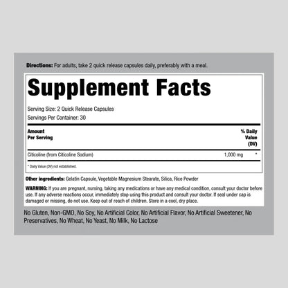 Citicolina 1000mg Cápsulas Liberación Rápida Suplemento Cognitivo Natural