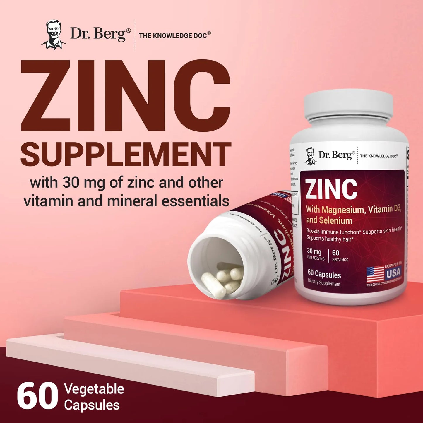 Dr Berg Zinc 30mg Con Magnesio Vitamina D3 Selenio Cobre Suplemento Inmunologico 60 Capsulas
