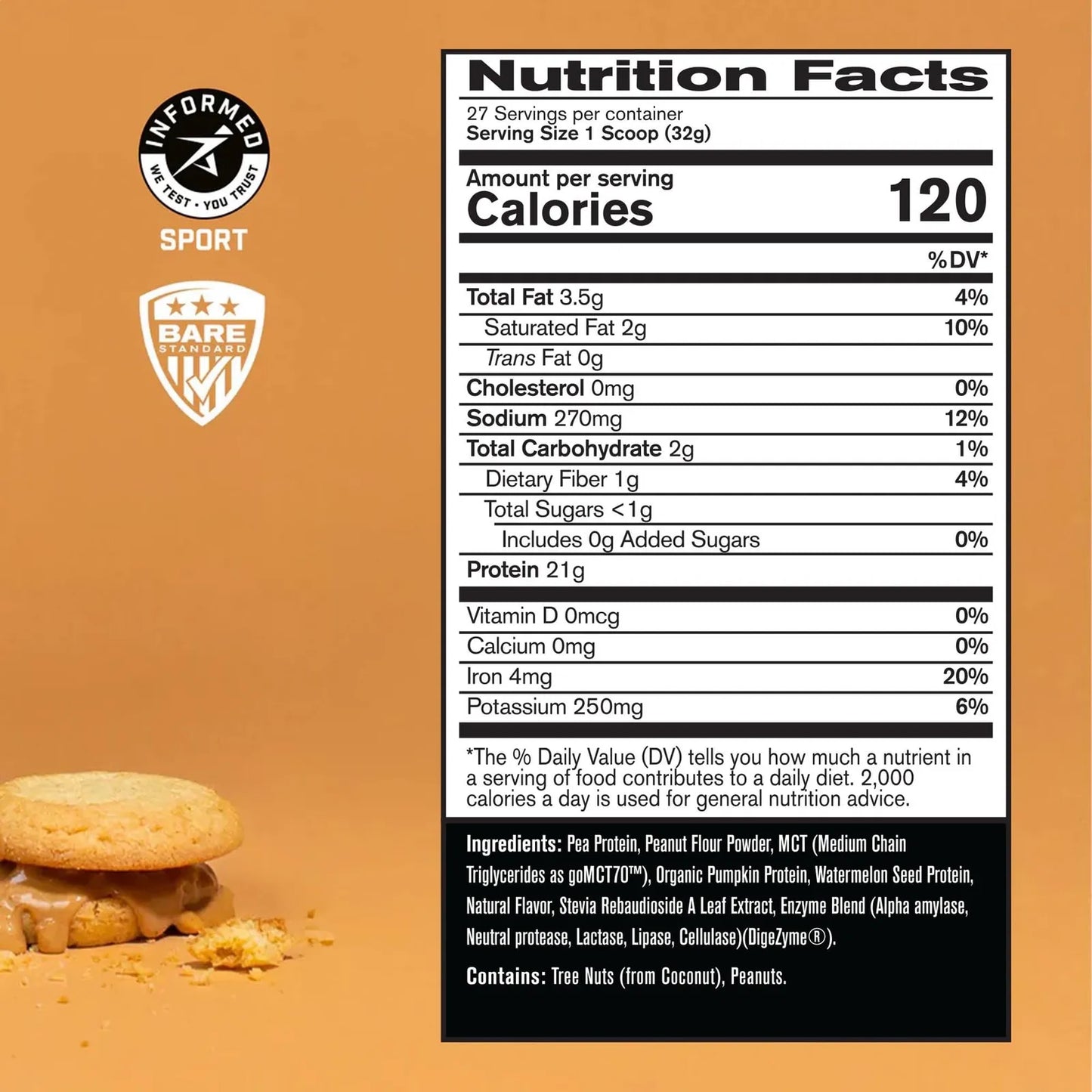 Proteina Vegana Sabor Galleta Mantequilla Mani 27 Porciones Recuperacion Muscular