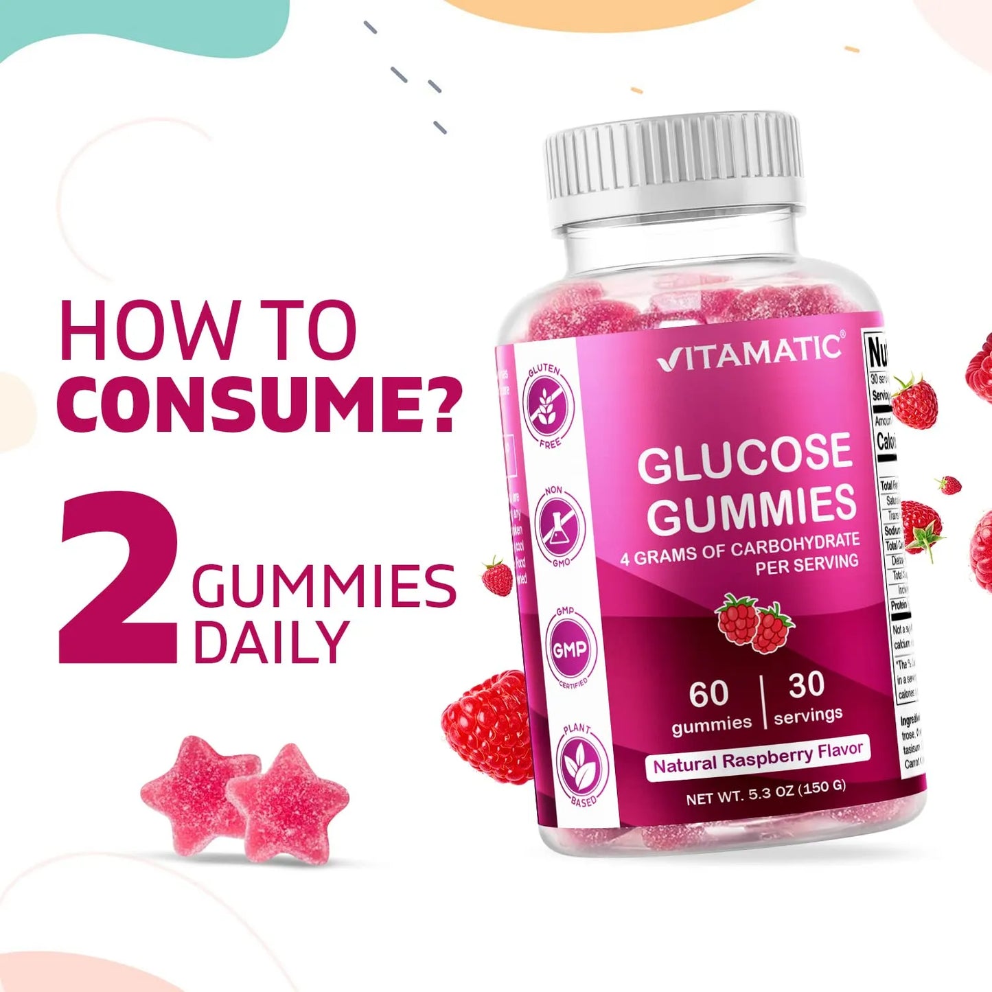 Gomitas Masticables De Glucosa Sabor Frambuesa 60 Unidades Energía Instantánea