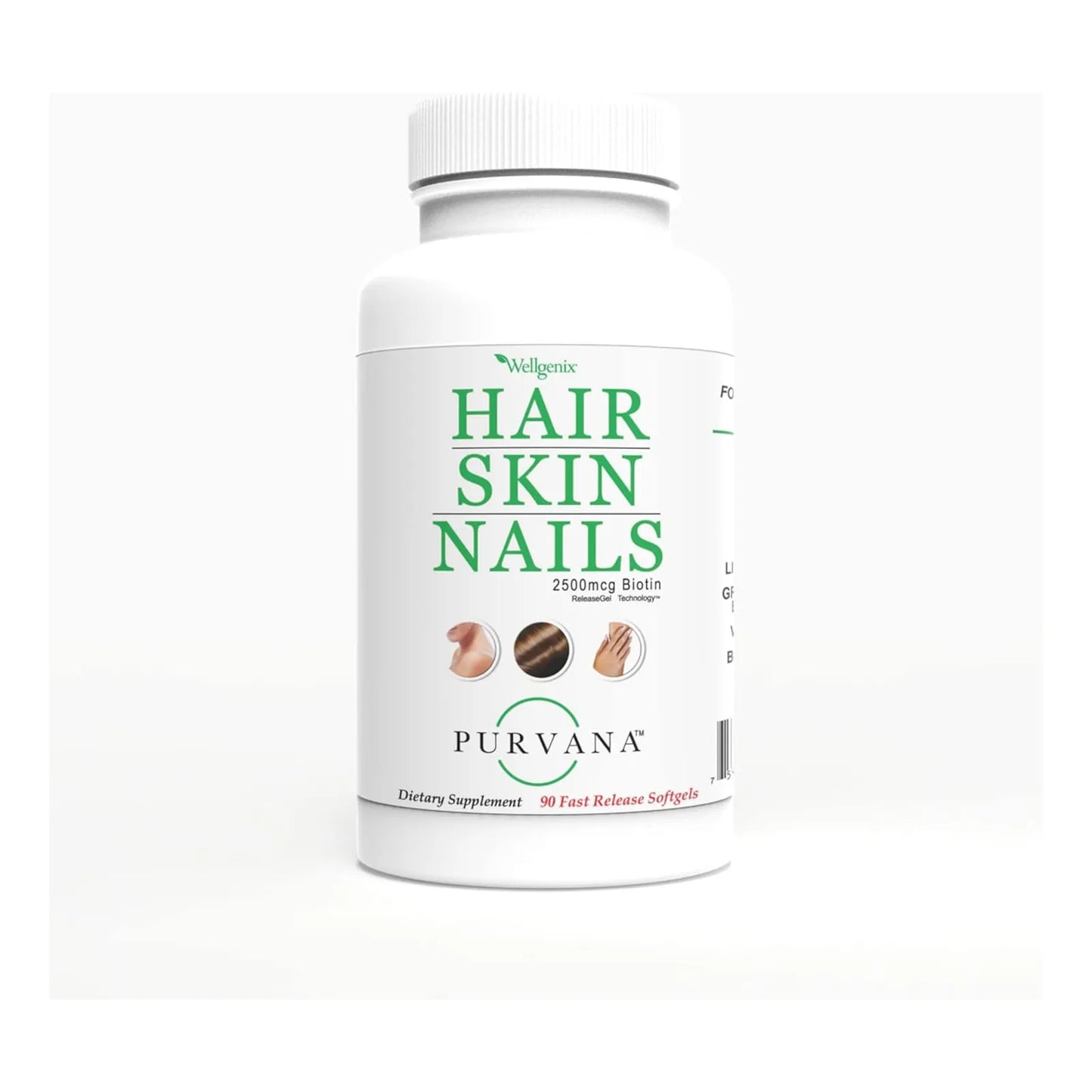 Purvana Cápsulas Blandas Vitaminas Cabello Piel Uñas 2500 Mcg Biotina