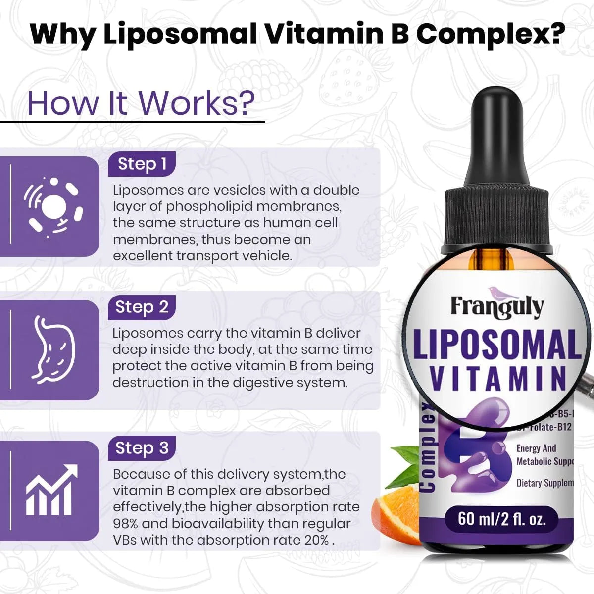 Complejo Liposomal Vitaminas B Sublingual B12 B1 B2 B3 Energia Y Vitalidad