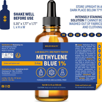 Tinta Azul Metileno Grado Farmacéutico 100 Ml Botella Vidrio Ambar Cuentagotas