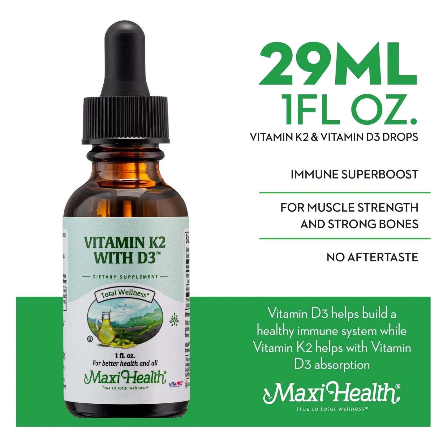 Vitamina D3 Liquida Con K2 Mk7 Gotas 30ml Huesos Fuertes Corazon Sano