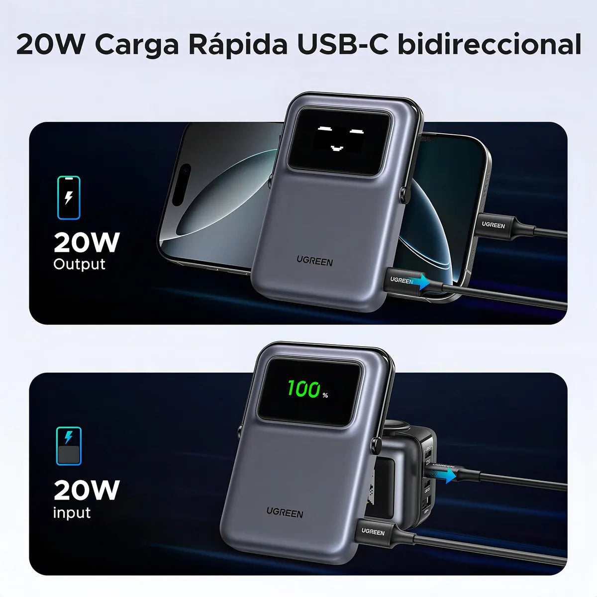 Ugreen Power Bank Inalámbrico 10000mah 20w Pd 7.5w Qi 45327 Color Plateado - Imagen 4