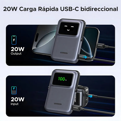 Ugreen Power Bank Inalámbrico 10000mah 20w Pd 7.5w Qi 45327 Color Plateado - Imagen 4