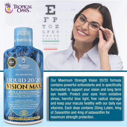Liquid 20 20 Vision Fórmula Líquida Vitaminas Ojos Con Luteína Y Zeaxantina Máxima Absorción