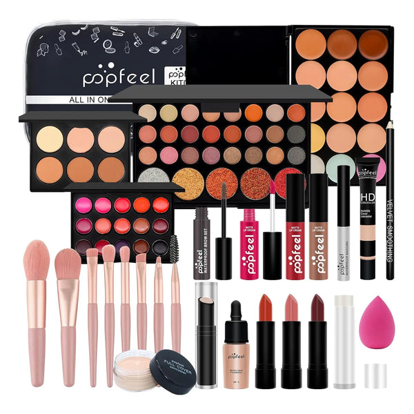 Kit Maquillaje Todo En Uno Brocha Sombras Brillo Labial Regalo Perfecto