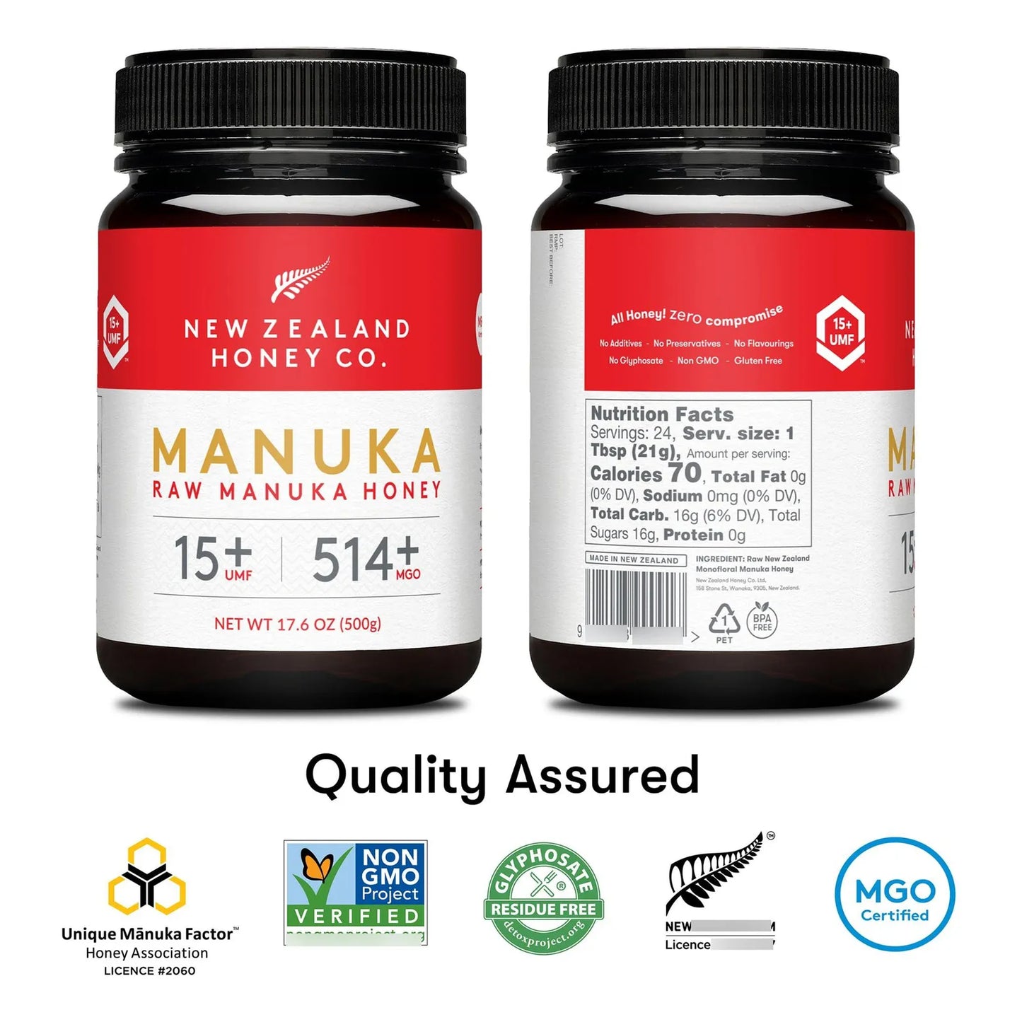 Miel De Manuka Cruda UMF 15 MGO 514 Natural 500g Importada De Nueva Zelanda