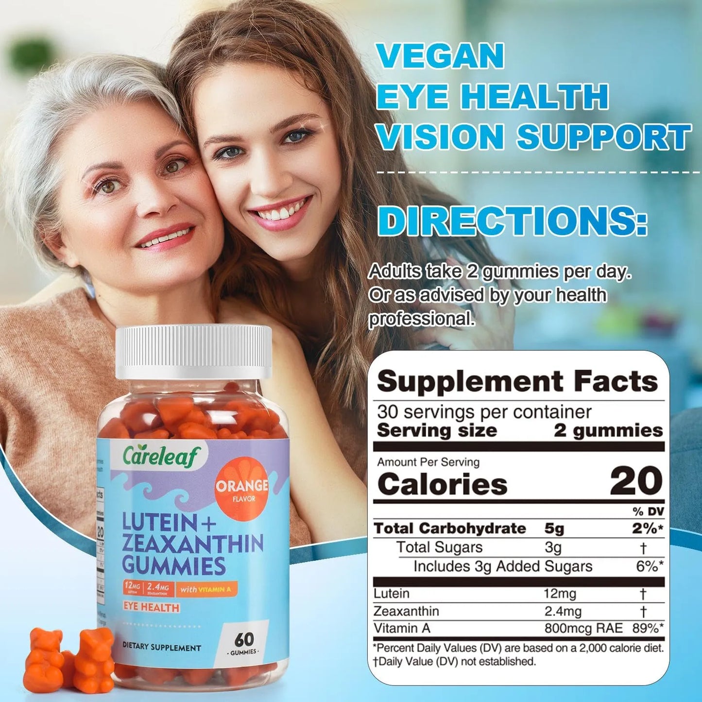 Gomitas Veganas De Luteina 12 Mg Con Zeaxantina Y Vitamina A Para Salud Ocular