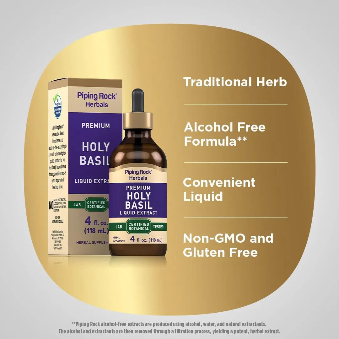 Extracto Liquido De Albahaca Sagrada Tulsi 4 Onzas Suplemento Natural Sin Gluten