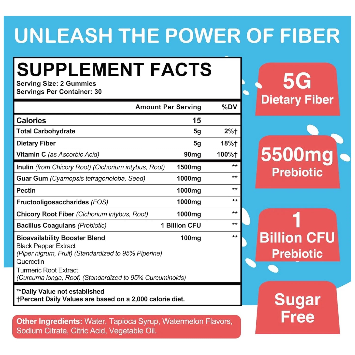 Gomitas De Fibra Prebiótica Probiótica 60 Unidades Sabor Sandía Veganas Sin Azúcar
